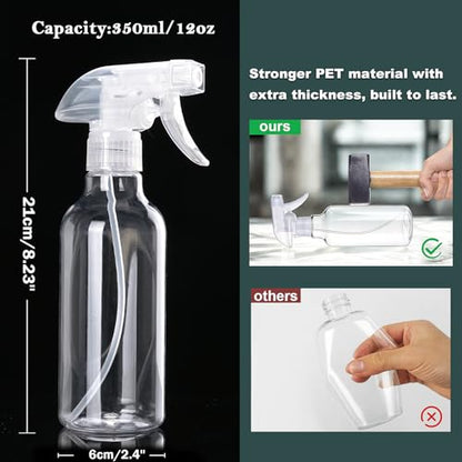12oz/350ml Plastic Spray Bottles 1 Pack, Adjustable Mist/Stream | Refillable heavy duty spray containers for plants, cooking, hair care and household cleaning - color: 12oz-Clear