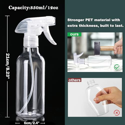 12oz/350ml Plastic Spray Bottles 1 Pack, Adjustable Mist/Stream | Refillable heavy duty spray containers for plants, cooking, hair care and household cleaning - color: 12oz-Clear+nozzle