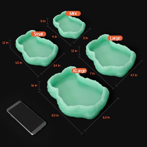 AZV Mini Reptile Food Water Rock Bowls,Luminous Amphibian Feeding Dish,Resin Rock Worm Feeder Terrarium for Lizards,Chameleon,Leopard Gecko,Frog,Bearded Dragons,Snake,Hermit Crabs,Turtle Spider Pet - size: Mini(3*4*1.1in)