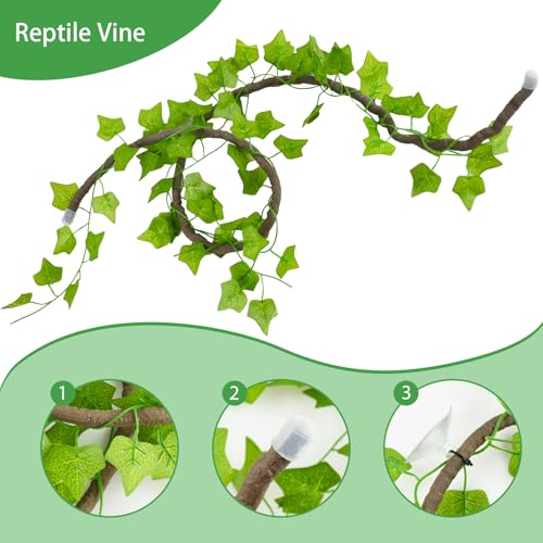 Reptile Vines, Reptile Plants for Bearded Dragon Tank Accessories | Chameleon Cage Accessories, Flexible Jungle Climbing Vines, Terrarium Fake Plants Habitat Decor for Chameleon, Lizards, Gecko