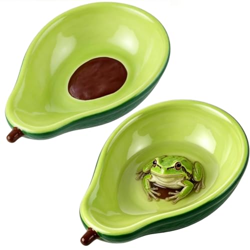 JSLZF Tree Frog Habitat Frog Water Bowl Dish Bathtub Tank Accessories Terrarium Decor Ceramic Aquarium Decoration Sturdy and Not Easy to Knock Over (2 PCS)