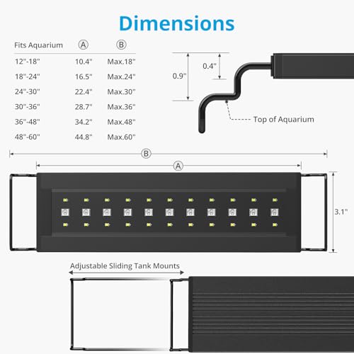 NICREW C10 24/7 LED Aquarium Light for Plants, 48-60 Inches, Full Spectrum Fish Tank Light with Timer, Brightness Adjustable - size: 48 - 60 in