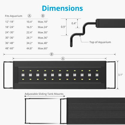 NICREW C10 24/7 LED Aquarium Light for Plants, 48-60 Inches, Full Spectrum Fish Tank Light with Timer, Brightness Adjustable - size: 48 - 60 in