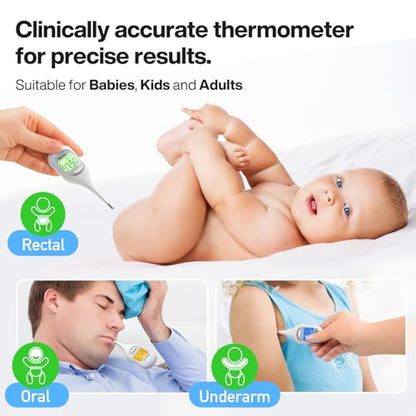 Boncare 9 Seconds Basal Body Thermometer for Ovulation (Rice-White) | Oral Thermometer for Adults and Kids - Accurate Rectal Thermometer, with Fever Alarm and Large Display