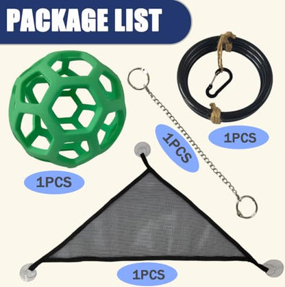 3 PCS Ball Python Tank Accessory, Snake Enrichment Toys, Jungle Gym Ball with Chain, 3 Climbing Rings, Triangle Mesh Hammock with Suction Cups, Complete Habitat Decor for Snakes & Reptiles