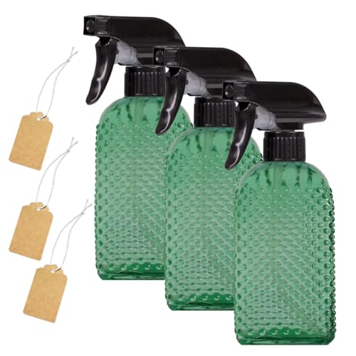 Plant Mister Glass Spray Bottle - 3 PCS 13oz Green Adjustable Nozzle | Reusable, For Indoor Plants, Gardening, Cleaning, Hair Care, Household Use