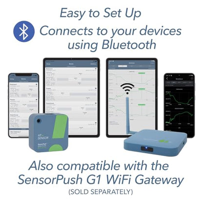 HT.w Smart Temperature Sensor & Humidity Sensor - Thermometer & Hygrometer w/App Monitoring - Water Resistant Temperature and Humidity Monitor w/Heat Index for RV, Fridge & More