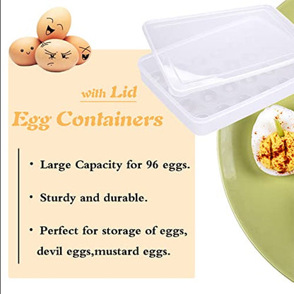 96 Egg Holders for Refrigerator,4 Set Clear Deviled Egg Tray with Lid,Plastic Egg Storage Container,Egg Organizer for Protect and Keep Fresh,24 Egg Tray x 4 Pack - size: 96 Eggs