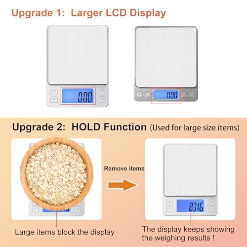 BOMATA 0.01g Small Digital Gram Scale, Upgraded 1kg Jewelry Scale | USB Rechargeable, Larger Display, Hold Function, High Precision, Grams and Ounces for Herb, Coin,Powder,Yeast, Kitchen Sliver - size: 0.01g/1kg Silver