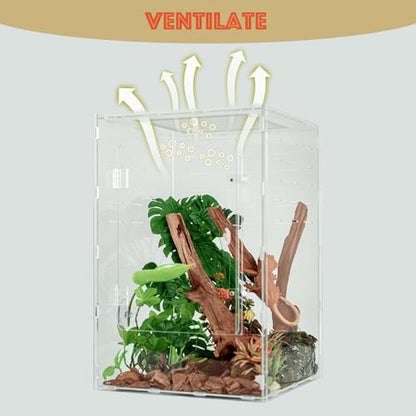 12x12x18 Acrylic Reptile Enclosure - 10 Gal Clear Terrarium | Full acrylic transparency at a larger size without the weight or fragility of glass - size: 12"12"18"