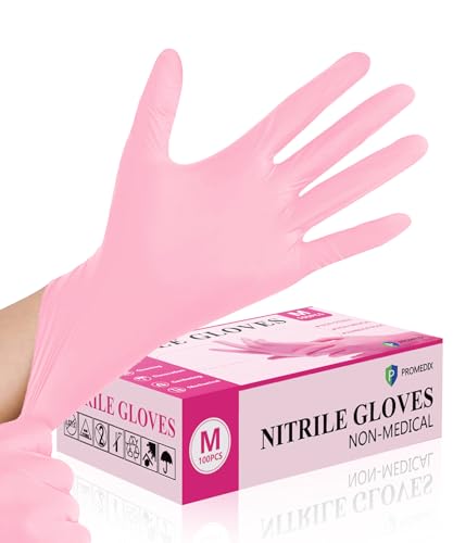 Nitrile Disposable Gloves,4mil-100 Count,Gloves Disposable Latex Free,Powder Free for Cooking,Household,Food safe - size: Medium, style: Pink of 100