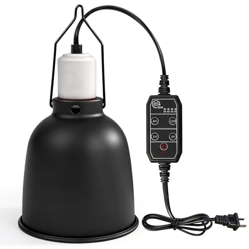 Timer Reptile Deep Dome Light Fixture - 1H/3H/6H/12H Auto On/Off - 5.5 Inch Ceramic Socket Lamp Holder for Heat & UVA UVB Bulbs - Bearded Dragons, Geckos, Turtles - Terrarium Lighting