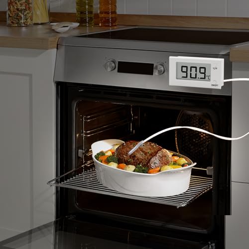 Digital Oven Thermometer with Probe Grill Meat Thermometer up to 572°F/300°C, Oven Thermometer Roasting for Barbecue Accessories for Kitchen, Roasting, Grill, Pizza - color: Milky White