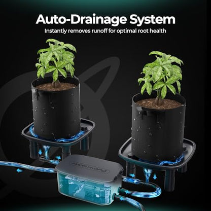 MARS HYDRO Auto Drainage System with Water Pump for Indoor Plants Grow Tent | Plant Drainage Saucers with 4 Elevated Runoff Trays & 4-Pack 5 Gallon Grow Bags for Growbox - size: 4PC