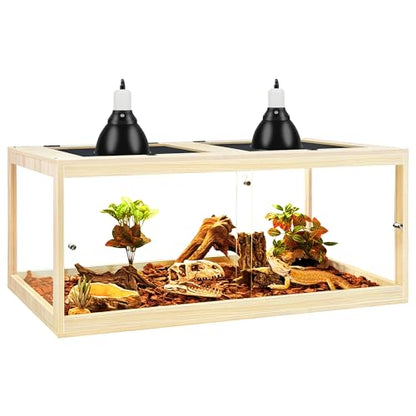 82 Gallon Bearded Dragon Tank, 48 x 20 x 20 Inch Tempered Glass Reptile Enclosure with Metal Mesh Top, Lockable Sliding Front Doors, Large Lizard and Snake Terrarium, Oak - color: Oak, size: 82 Gallon (48x19.5x19.5 Inch)