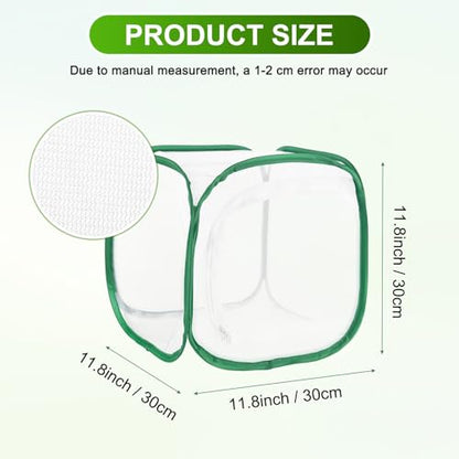 M METERXITY Butterfly Habitat Cage Terrarium, Outdoor Collapsible Mesh Pop-up with Zipper Protection for Breeding Butterfly/Ladybug, Mesh Plant Enclosure [White with Green, 12 x 12 x 12 Inch] - color: White With Green