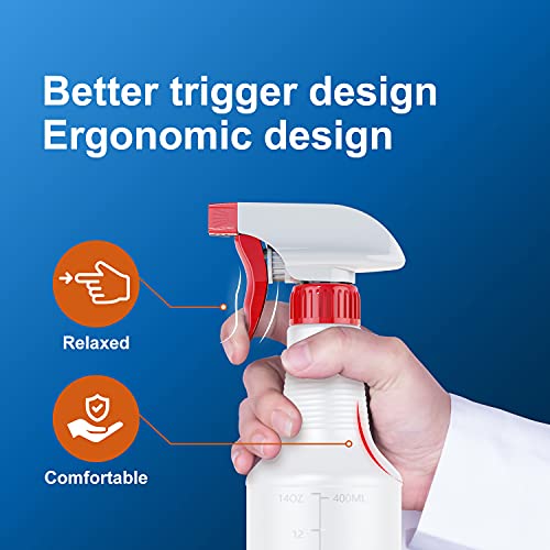 Veco Spray Bottle (2 Pack&2 extra Nozzle,16 Oz) with Measurements and Adjustable Nozzle, HDPE Plastic Spray Bottles for Cleaning Solution, Household/Commercial/Industrial Use, No Leak and Clog - size: 16 oz 2Pack