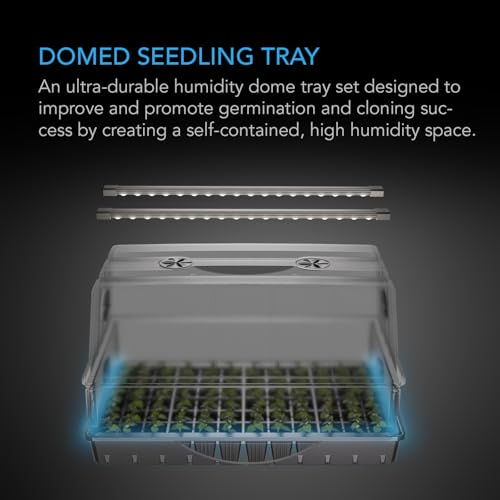 AC Infinity Humidity Dome, Heavy Duty Germination Kit with Full Spectrum LED Grow Light Bars, Sturdy Drip Tray, and 6x12 Cell Seedling Tray, for Indoor Gardening, Seed Starting, Cloning Plants | Samsung LM301H EVO Diodes, 3mm Thickest Dome and 6x12 Trays,