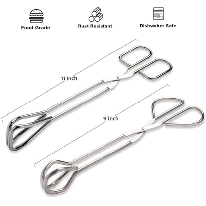 Hiash 9-Inch and 11-Inch Heavy Duty Stainless Steel Kitchen Tongs - Comfortable Ergonomic Grip, Scissor Design, Heat Resistant for BBQ and Cooking - size: 9 Inch and 11 Inch (Set of 2)