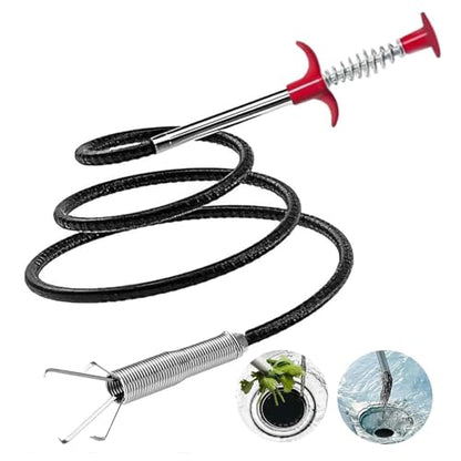 61-Inch Flexible Drain Snake with 4-Claw Grabber for Sink, Shower & Tub | Balanced Reach • Flexible Coated Shaft • Secure 4-Claw Grip • Pulls Hair, Food Debris And Small Items From Curved Pipes - style: 61 IN