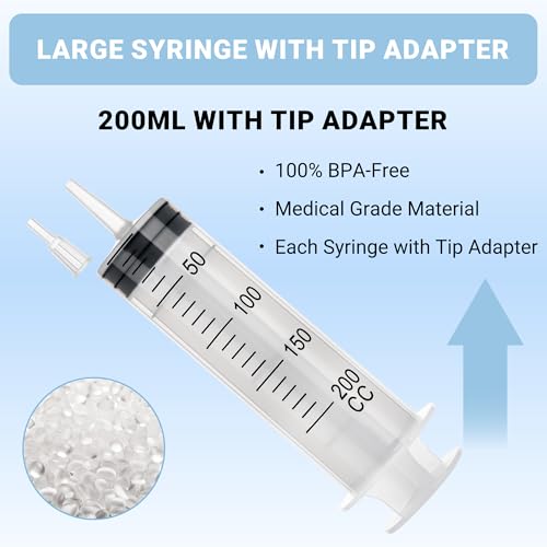 200ml Large Syringe, 5-pack Plastic Syringes for Liquid with Tip Adapter | 200cc Large syringe for thick liquids & Scientific Labs, Oil Transfer, Plant Watering & Refilling, Glue, Individual Sealed - style: 200 ML