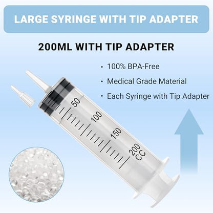200ml Large Syringe, 5-pack Plastic Syringes for Liquid with Tip Adapter | 200cc Large syringe for thick liquids & Scientific Labs, Oil Transfer, Plant Watering & Refilling, Glue, Individual Sealed - style: 200 ML