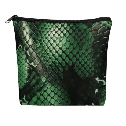 Green Snakeskin Makeup Bag Cosmetic Bags Toiletry Bag | Linen Travel Cosmetic Bag Portable Makeup Zipper Pouch Lightweight Toiletry Organizer Bag for Women Daily Use Travel