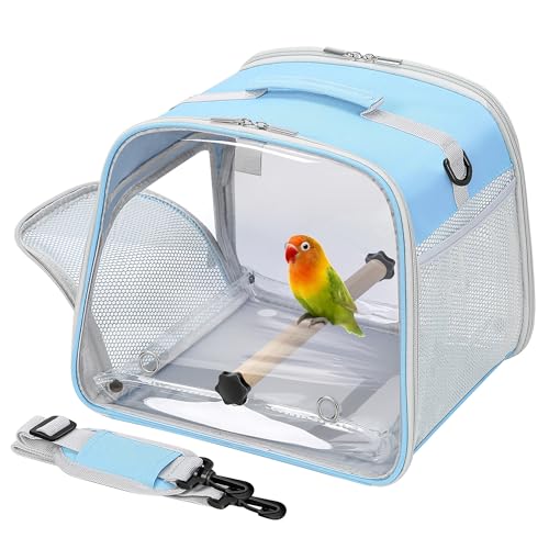 Small Bird Carrier, Large Window Travel Cage with Stand and Easy Clean Tray for Parrot Parakeet Cockatiels, Lightweight and Portable, Blue - color: Blue
