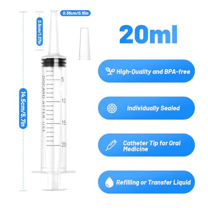 20ml Plastic Syringe with Cap, Large Syringes without Needle for Liquid, Scientific Labs, Measurement, Pet Feeding ,Ink Refilling ,Oil or Glue Applicator, Individually Wrapped (30 Pack) - style: 20ml