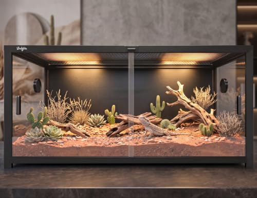 120 Gallon Reptile Tank, 4x2x2 Reptile Enclosure Front Sliding Door | Stackable ventilation 120 Gallon Bearded Dragon Tank anti-escape locks and no-fingerprint handles maximizes UVB transmissionn - color: Black, size: 120 Gallon