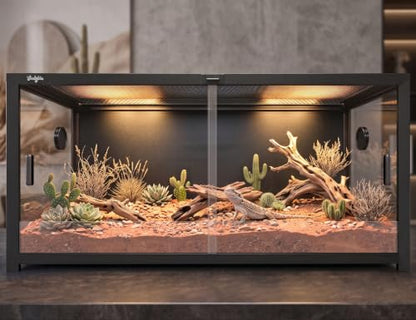 120 Gallon Reptile Tank, 4x2x2 Reptile Enclosure Front Sliding Door | Stackable ventilation 120 Gallon Bearded Dragon Tank anti-escape locks and no-fingerprint handles maximizes UVB transmissionn - color: Black, size: 120 Gallon