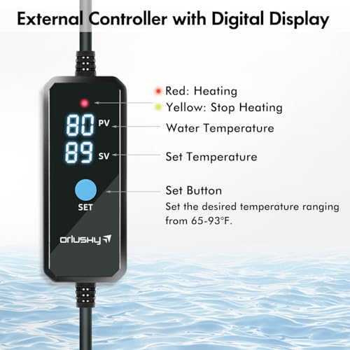Orlushy Submersible Aquarium Heater, Fish Tank Heater with Free Thermometer for Freshwater and Saltwater Tank - size: R100