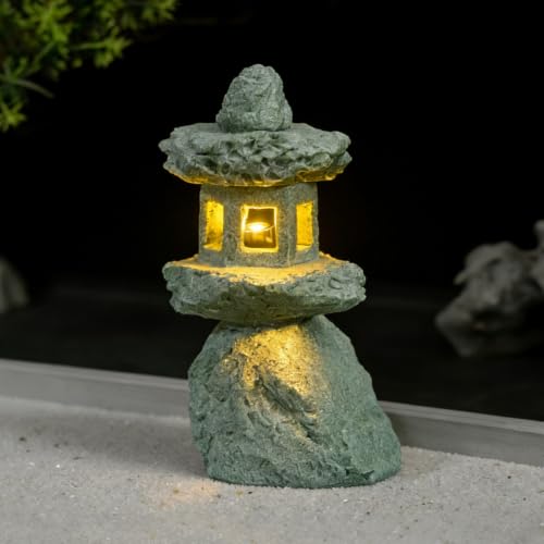 Japanese Pagoda LED Lamp Statue Figurine, Small Pagoda Lantern with Warm LED Light, Zen Garden Decor, Japanese Decor for Home, Desk, Bonsai, Terrarium, Aquarium Ornament - style: Style M