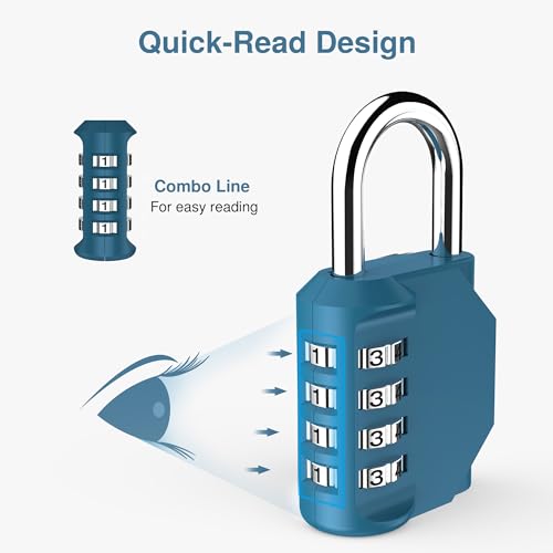 Puroma 1 Combination Lock Locker 4 Digits Combo Padlock Gym Peacock Blue | For School Gate Fence Toolbox Hasp Storage, Outdoor, Resettable, Weatherproof, Side Window, Crack Cut Resist, Hardened Steel - color: Peacock Blue