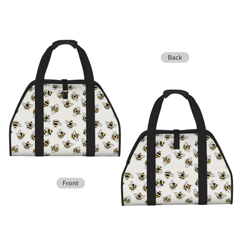 AMRANDOM Firewood Carrier Large Fireplace Carrier Log Tote Bees Grey Fire Wood Carring Bag with Handles - color: Color1030