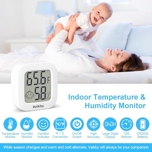 Vaikby Indoor Thermometer 2Pack, Humidity Gauge Meter Digital Hygrometer Room Thermometer for Home, Hight Accurate Temperature and Humidity Monitor for Greenhouse, Reptile, Humidors, Cellar, Office - size: ℉