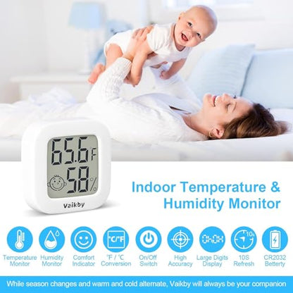 Vaikby Indoor Thermometer 2Pack, Humidity Gauge Meter Digital Hygrometer Room Thermometer for Home, Hight Accurate Temperature and Humidity Monitor for Greenhouse, Reptile, Humidors, Cellar, Office - size: ℉