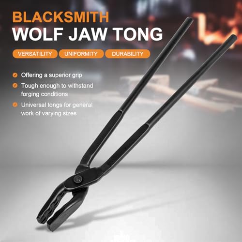Beginner Blacksmith Starter Assembled Bladesmith Knife Making Tongs Anvil Vise Forge Wolf Jaw Tongs (17 in) - size: 17 in
