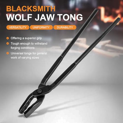 Beginner Blacksmith Starter Assembled Bladesmith Knife Making Tongs Anvil Vise Forge Wolf Jaw Tongs (17 in) - size: 17 in