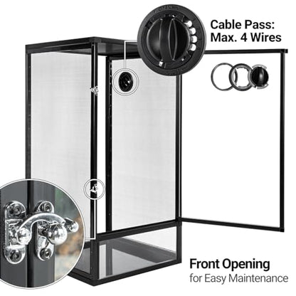 REPTI ZOO 16" x 16" x 30" Front Opening Chameleon Cage with 3-Sided Metal Mesh, 34 Gallon Screen Vertical Terrarium with Background Sticker, Tall Enclosure for Chameleon, Tree Frog, Arboreal Reptiles - size: 16" x 16" x 30"