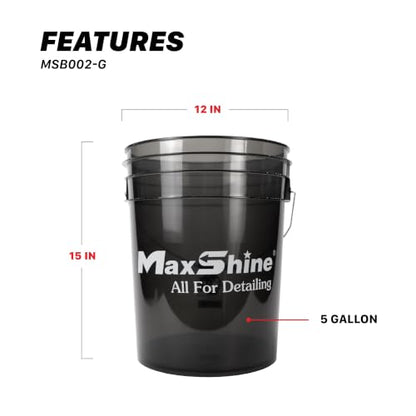 Maxshine 5 Gallon Universal Detailing Bucket – Car Wash Bucket for Scratch-Free Washing – Garage Storage & Auto Detailing Tool Holder – Holds Soap, Foam Cannon, Brushes, Microfiber Towels (Black) - color: 5g Bucket (Black)