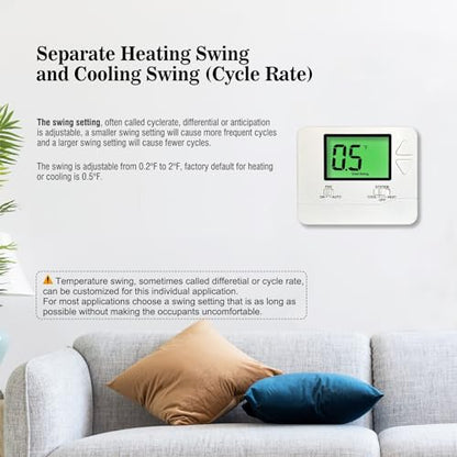 Heagstat H701 Non-Programmable Thermostat for Home up to 1 Heat/1 Cool | Manual Operation COOL & HEAT, Green Backlight - color: Green Backlight