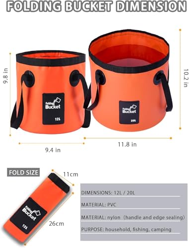 Collapsible Bucket with Handle, Lightweight 5 Gallon 20L | Folding Water Container, Portable Wash Basin for Camping, Fishing, Gardening, Car Washing, and Outdoor Use - color: Orange, size: 20L