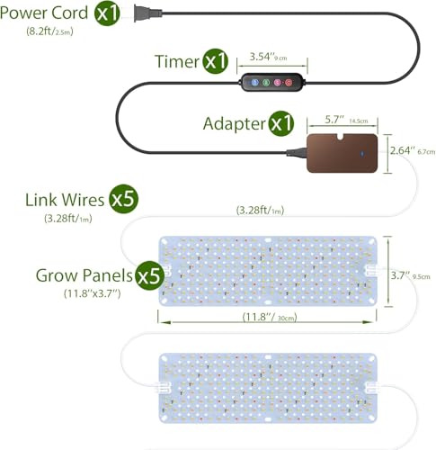 SDOVUERC Full Spectrum 1152 LEDs Grow Lights,60W Plant Grow Lights for Indoor Plants with Daisy Chain Function, Sunlike Spectrum,4/8/12/16/20H Timer for Seed Starting(Pack 6) - color: Panel Grow Light(6Pack)