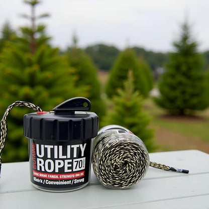 Rapid Rope Canister, 70ft Camo Tactical Paracord, 1100lb Test, USA Made | Heavy Duty Poly Rope Test Cord, Non-Tangle Dispenser Included, For Hiking, Camping, Survival, Utility, Stocking Stuffer, Gift - size: 70ft, style: Camo