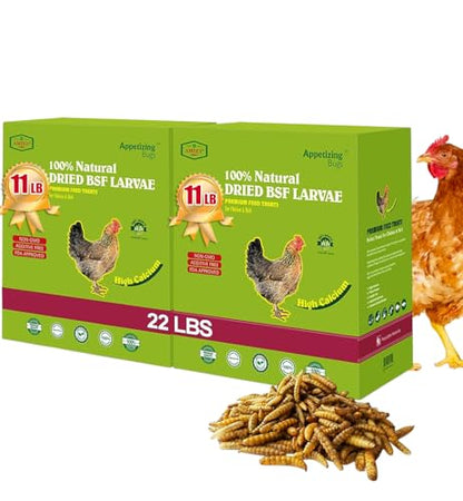 Amzey Dried Black Soldier Fly Larva-22 LBS(11LB/2Bags) -All Natural BSF Larvae-85X More Calcium Than Dried Mealworms - High Calcium Treats for Chickens, Birds, Reptiles, Hedgehog, Turtles - size: 22 Pound (Pack of 1)