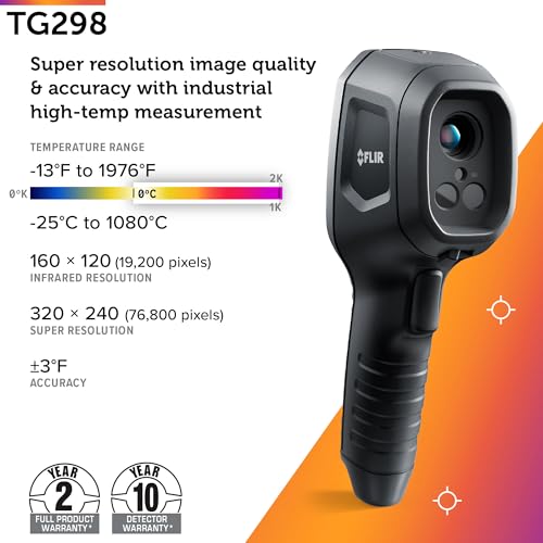 Flir TG298 Thermal Imaging Camera, 320x240 High-Temp Spot IR, Laser | 160x120 native IR, MSX, high-temp use, trending/logging/alarms, IP54, strap, pouch - style: TG298