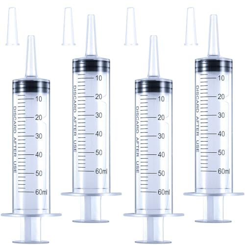 4 Pack 60mL Large Syringe for Liquid with Tip Cap, Plastic Liquid Syringes Individually Sterile Sealed - style: 60mL