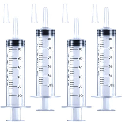 4 Pack 60mL Large Syringe for Liquid with Tip Cap, Plastic Liquid Syringes Individually Sterile Sealed - style: 60mL