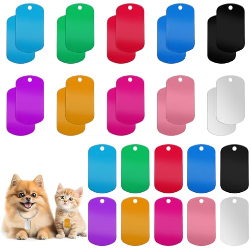100 Pack Aluminum Dog Tags, Engraving Blank Discs Metal Tag for DIY Decorative Craft Pet Tags, Double Sided Metal Stamping, 50 x 30 x 1 mm, 4 mm Hole 10 Random Color